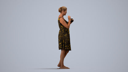 3D people model woman casual standing, scanned human for 3ds Max rendering, side view render