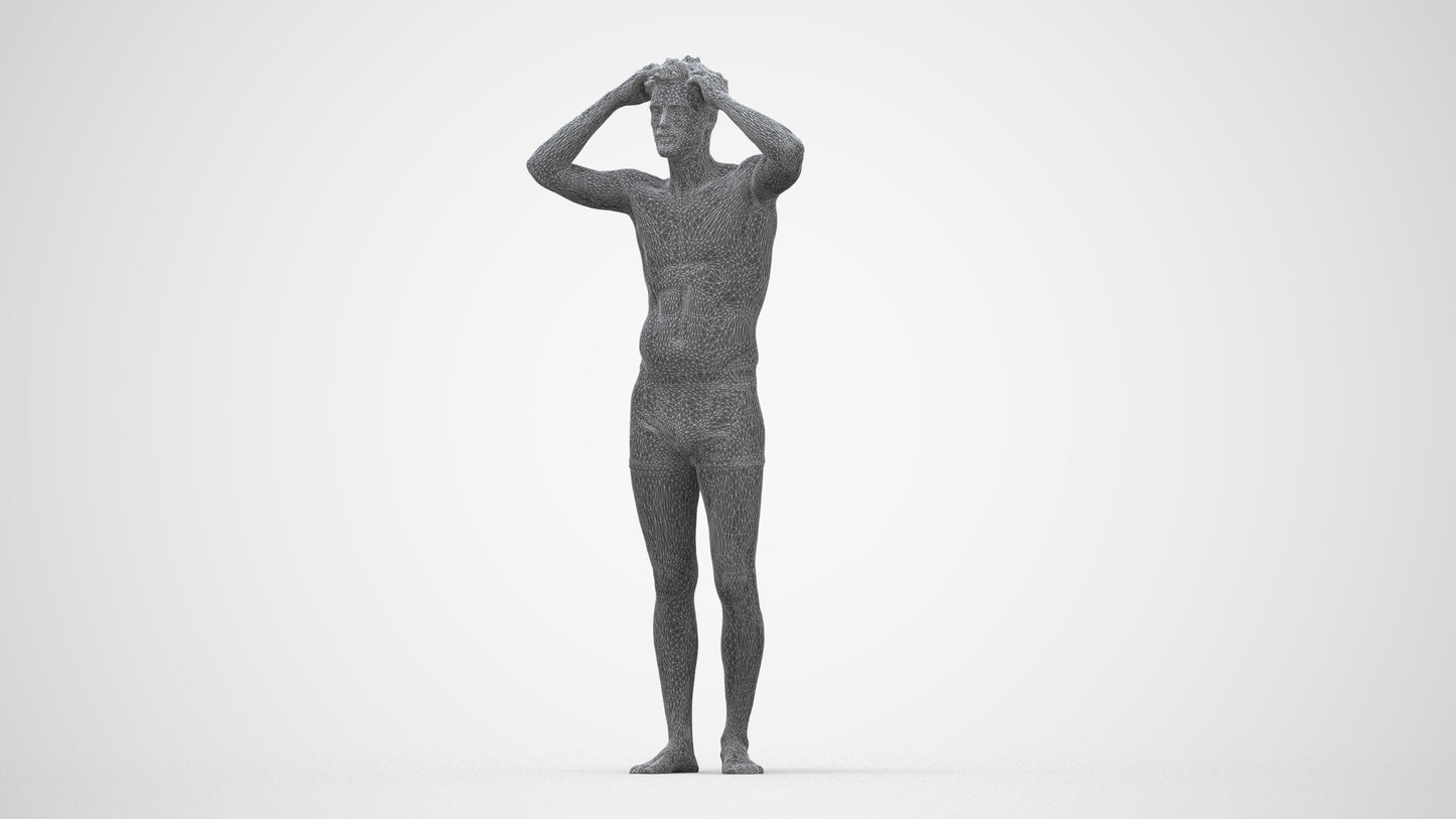 scanned 3D man bathroom, photogrammetry people for Enscape and V-Ray, wireframe back view