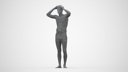 scanned 3D man bathroom, photogrammetry people for Enscape and V-Ray, wireframe back view