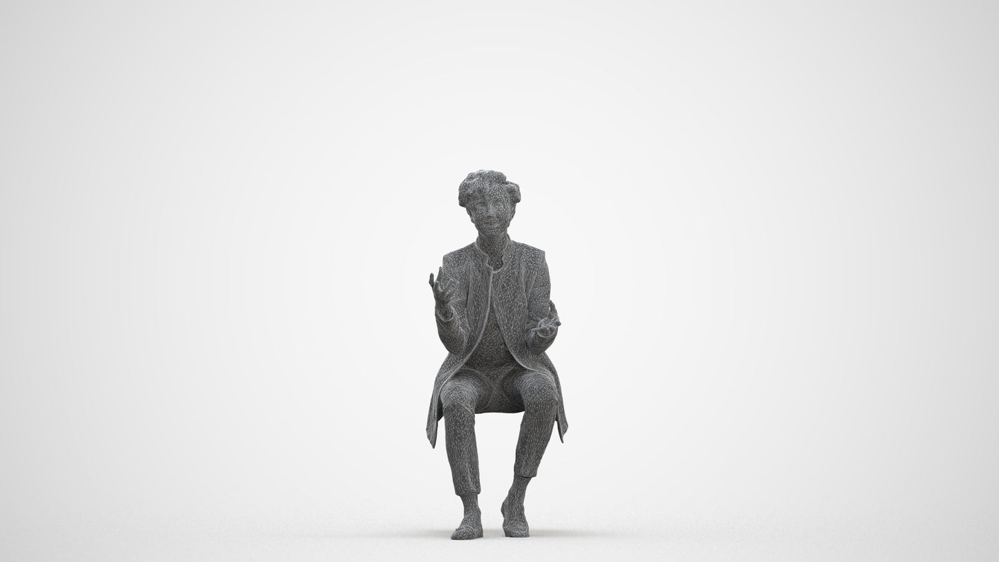 realistic 3D woman business sitting, scanned archviz people for Blender and 3ds Max, three-quarter front view render