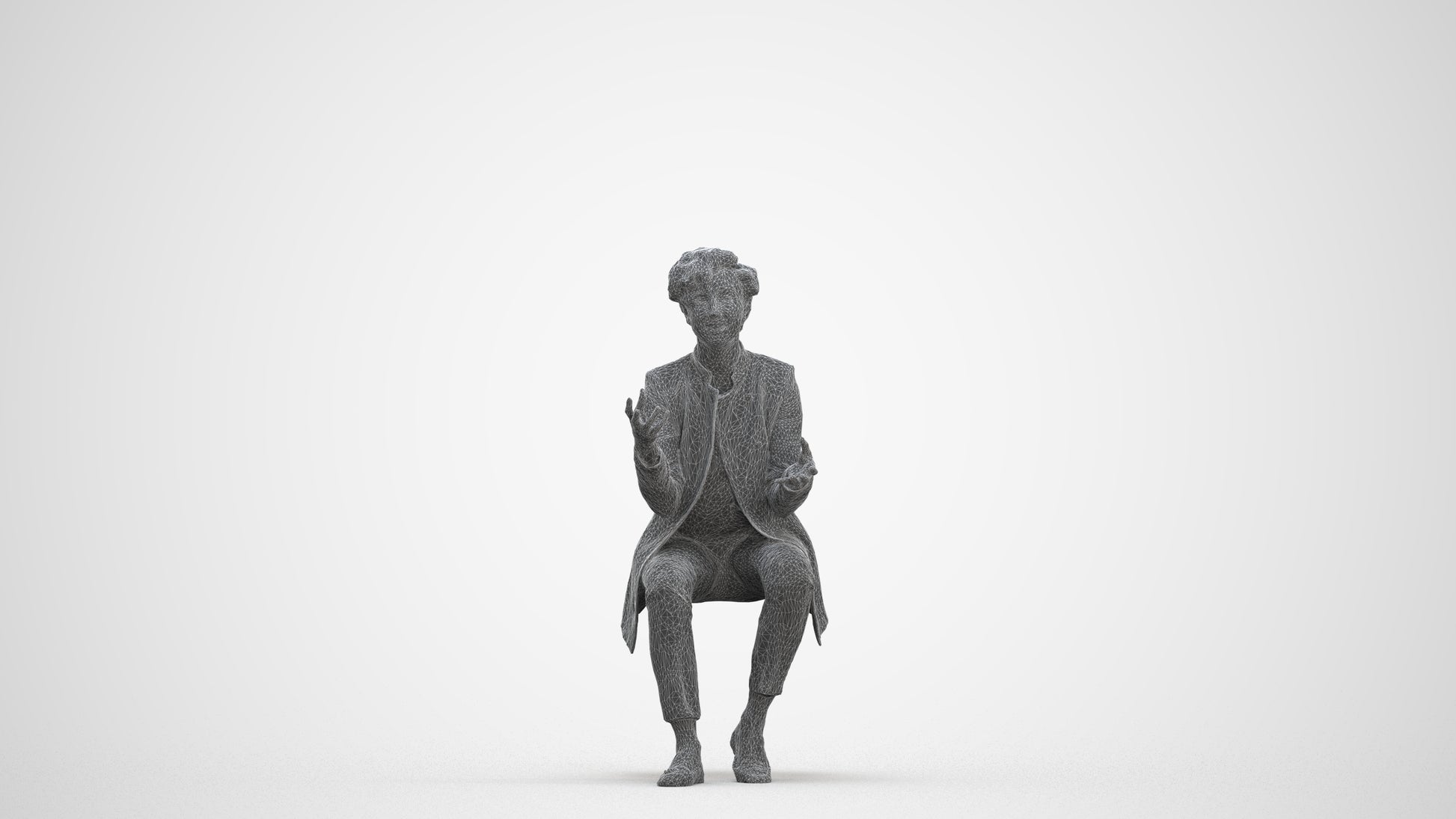 realistic 3D woman business sitting, scanned archviz people for Blender and 3ds Max, three-quarter front view render