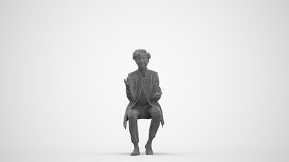 realistic 3D woman business sitting, scanned archviz people for Blender and 3ds Max, three-quarter front view render