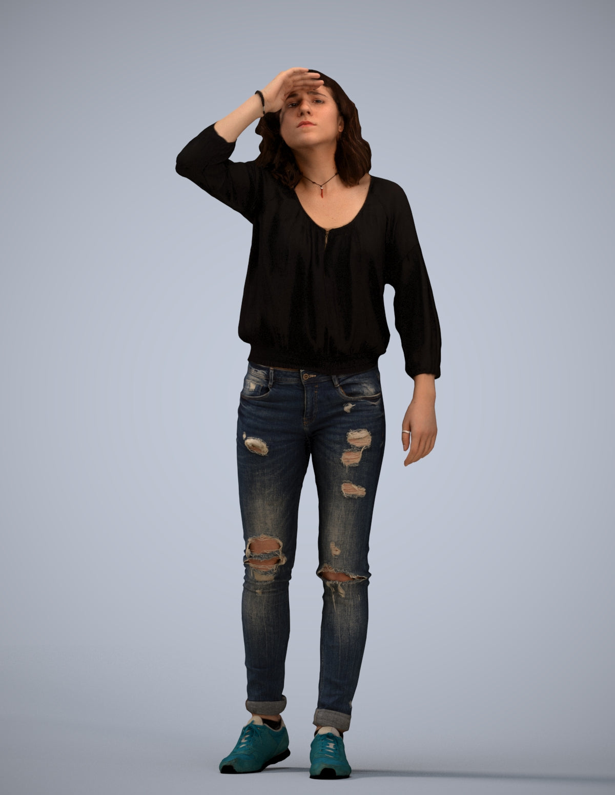 realistic 3D woman casual walking, scanned archviz people for Blender and 3ds Max