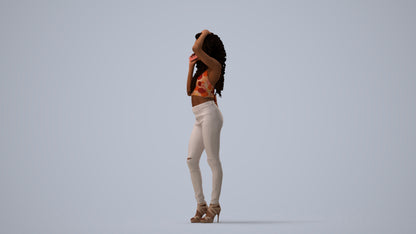 realistic 3D woman casual standing, scanned archviz people for Blender and 3ds Max, three-quarter view render