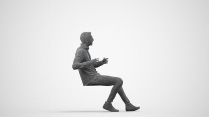 realistic 3D human man casual sitting, archviz people FBX OBJ for Blender, wireframe side view