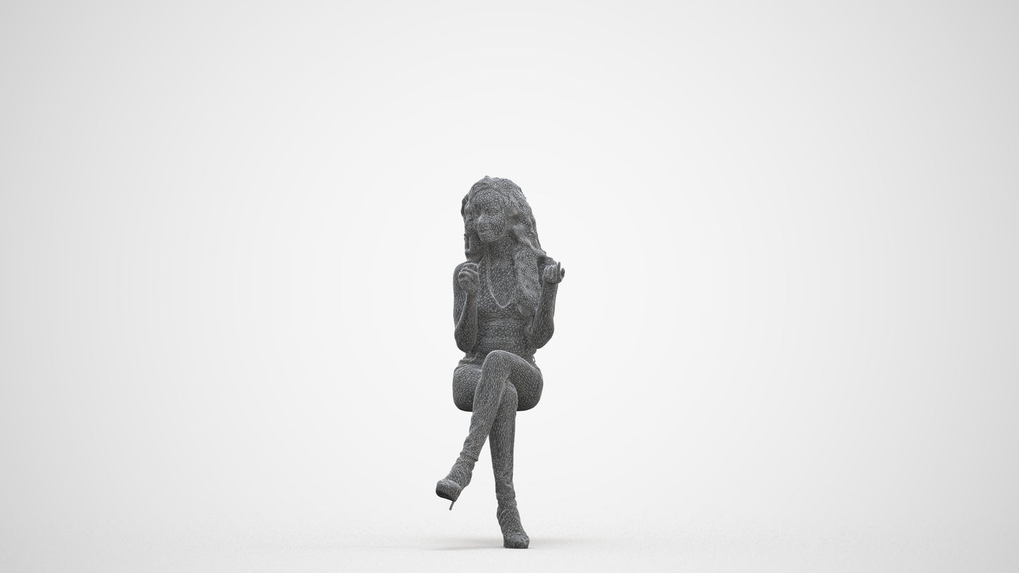 photogrammetry 3D woman casual sitting, realistic human model archviz FBX, three-quarter front view render