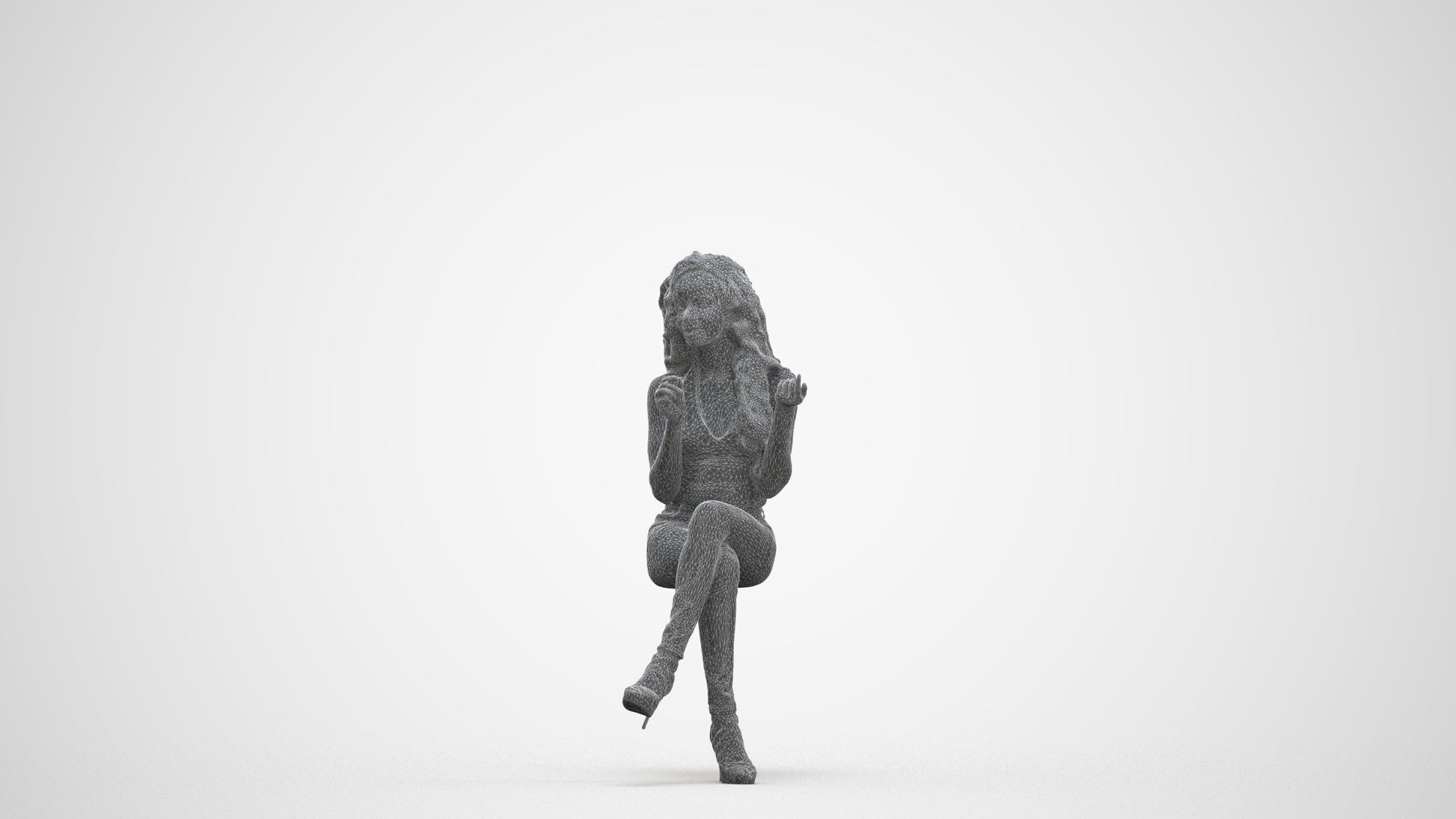photogrammetry 3D woman casual sitting, realistic human model archviz FBX, three-quarter front view render