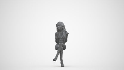 photogrammetry 3D woman casual sitting, realistic human model archviz FBX, three-quarter front view render