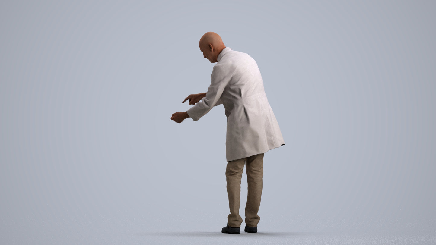 3D human model senior man medical, photogrammetry scanned person for archviz, front view render
