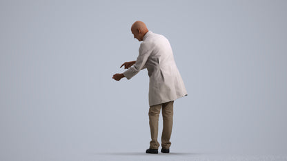 3D human model senior man medical, photogrammetry scanned person for archviz, front view render
