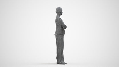 3D human model woman business, photogrammetry scanned person for archviz, wireframe side view