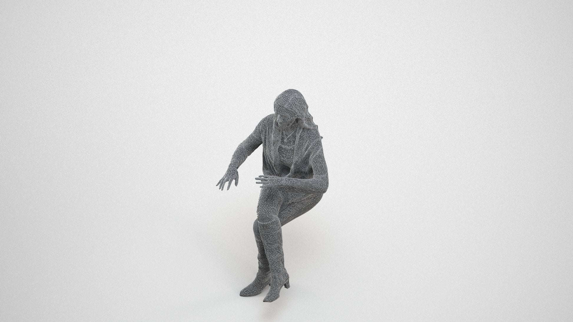 realistic 3D people woman business sitting, render-ready for V-Ray and Corona, FBX OBJ, wireframe three-quarter view