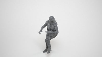 realistic 3D people woman business sitting, render-ready for V-Ray and Corona, FBX OBJ, wireframe three-quarter view