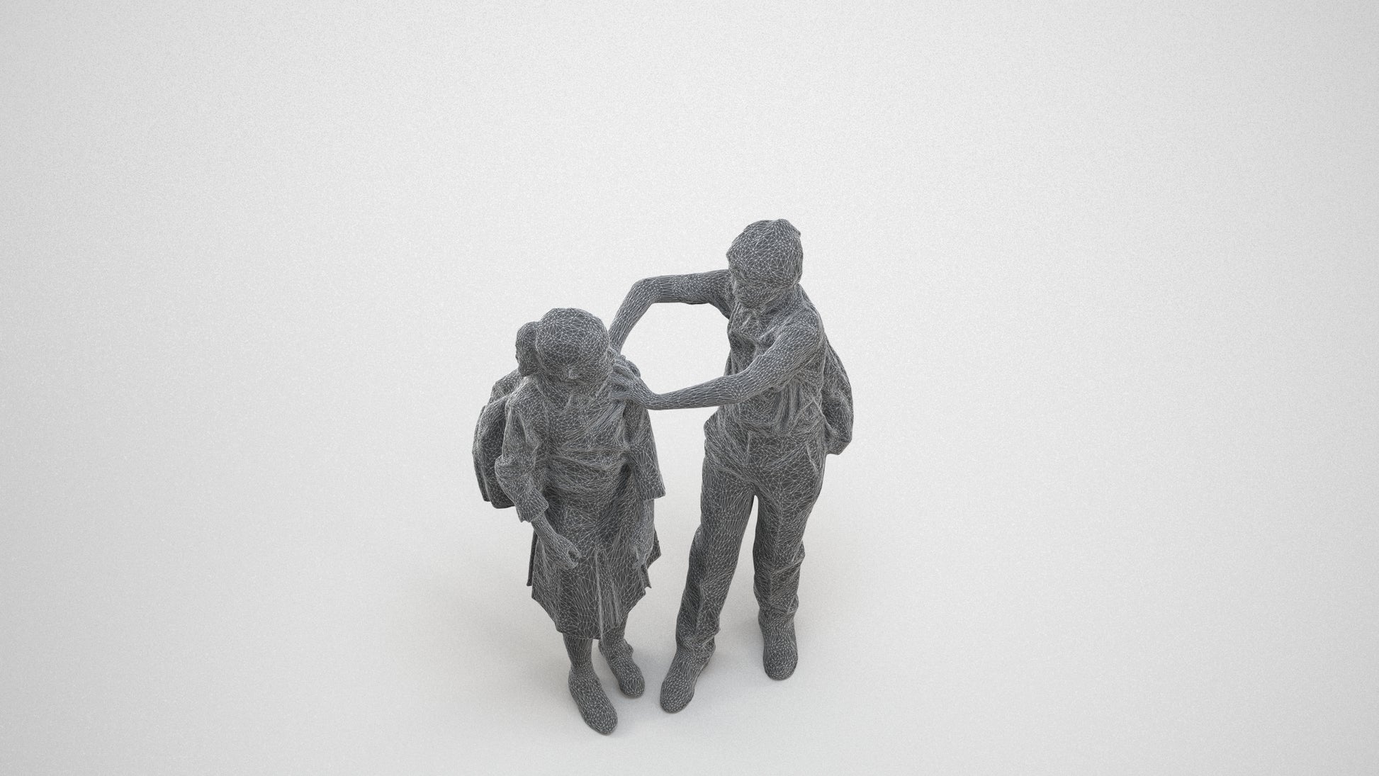 3D human model girl kids, photogrammetry scanned person for archviz, wireframe three-quarter view