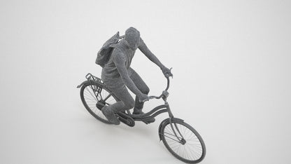 realistic 3D human man casual cycling, archviz people FBX OBJ for Blender, wireframe three-quarter view