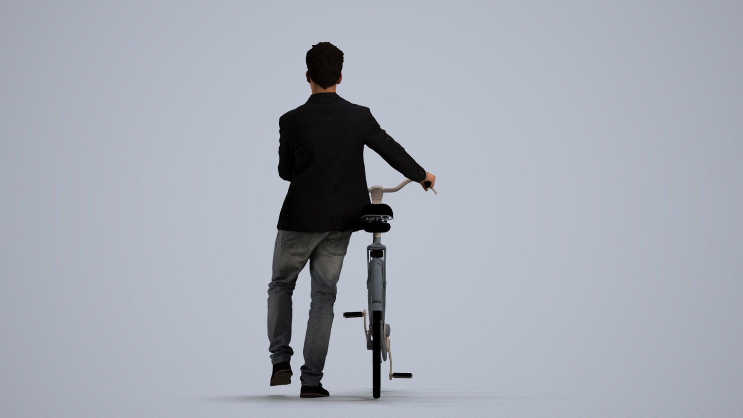 realistic 3D people man casual cycling, render-ready for V-Ray and Corona, FBX OBJ, front view render