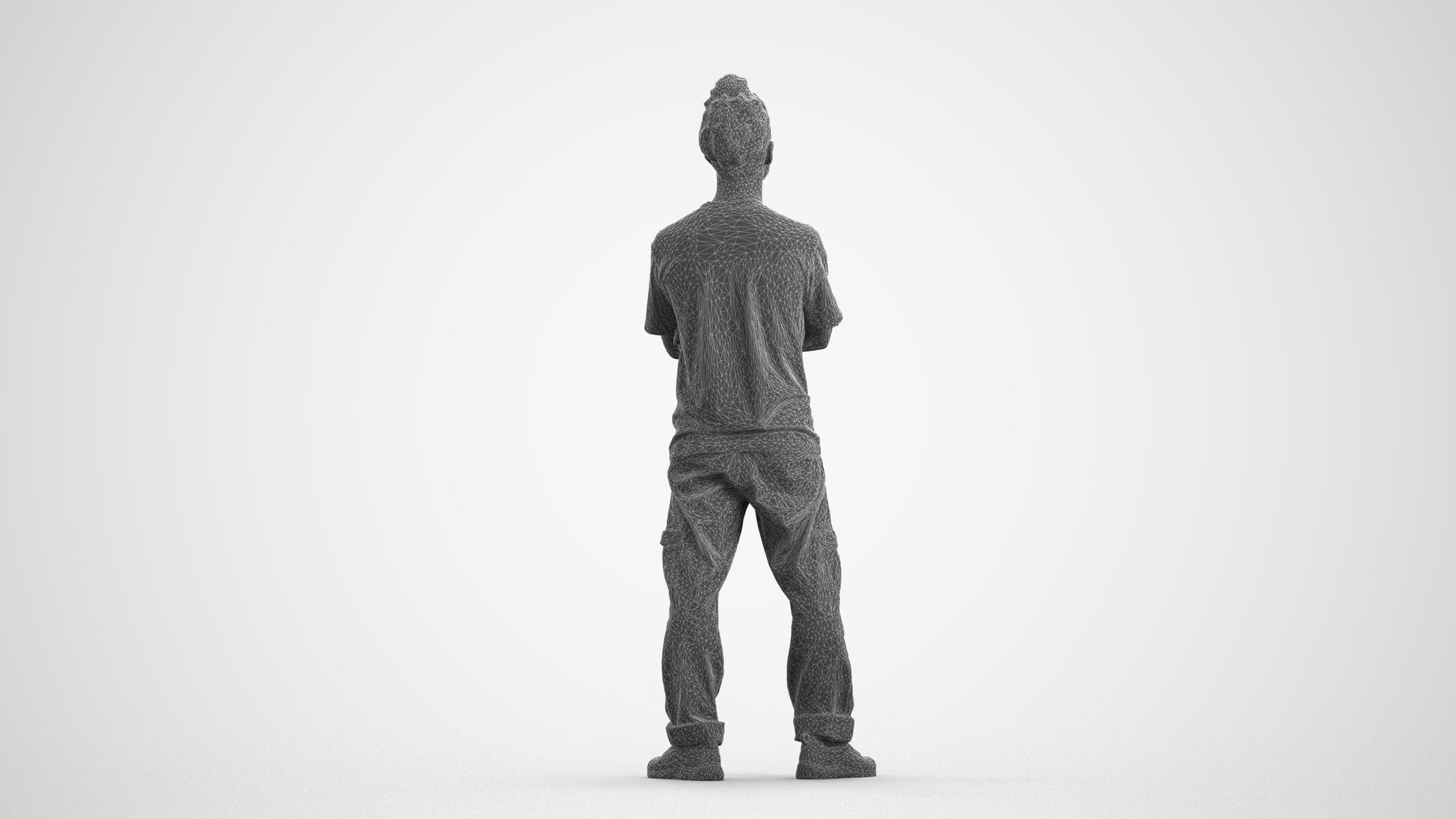 realistic 3D man casual standing, scanned archviz people for Blender and 3ds Max, wireframe front view