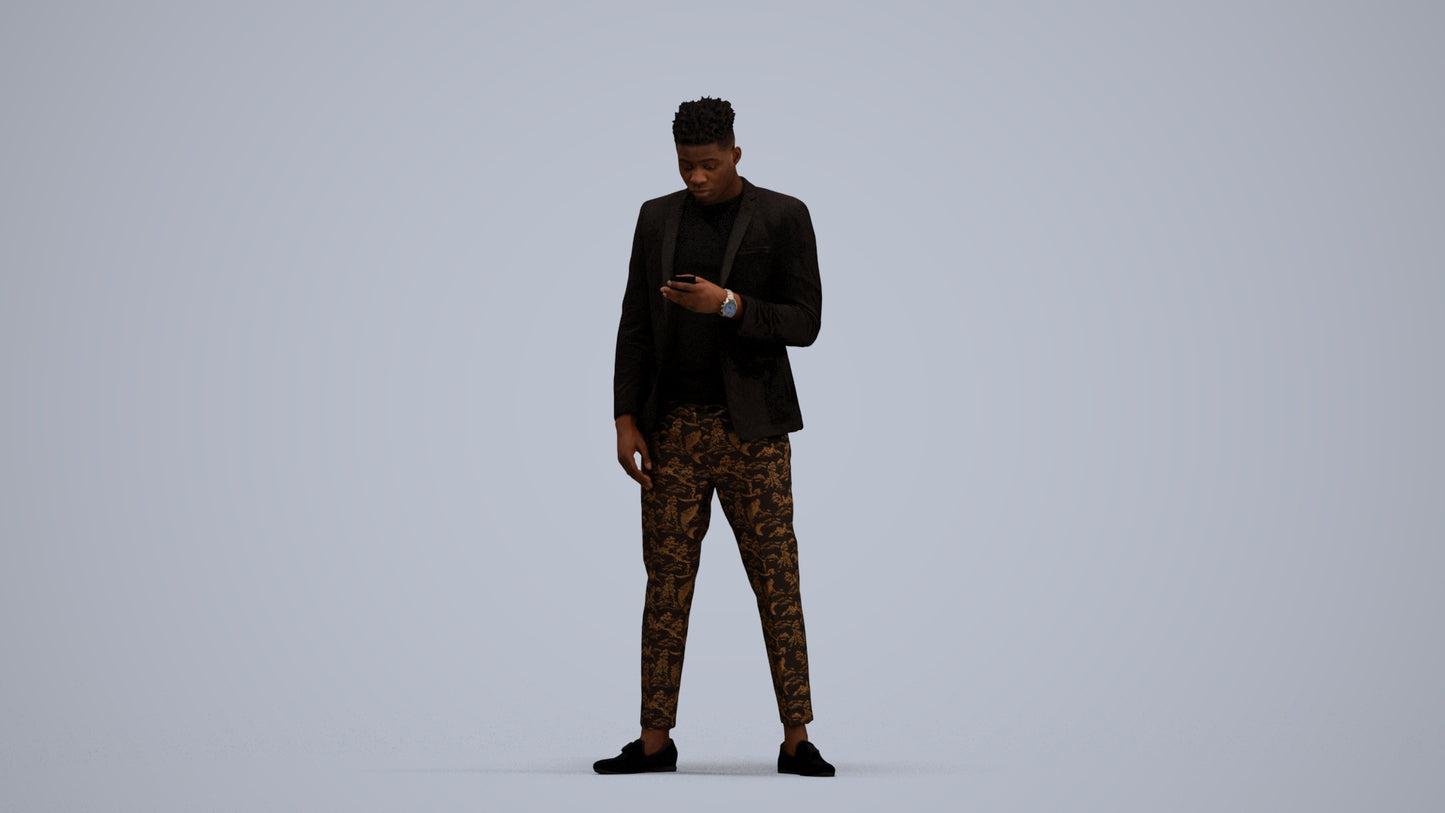 3D people model man casual standing, scanned human for 3ds Max rendering, standing pose render