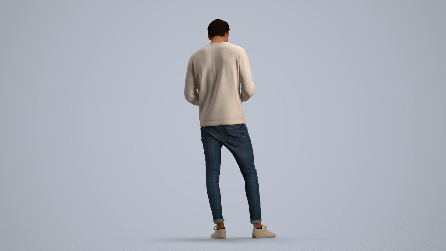 3D people model man casual standing, scanned human for 3ds Max rendering, front view render