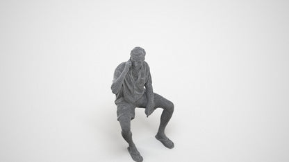 scanned 3D man casual sitting, photogrammetry people for Enscape and V-Ray, wireframe three-quarter view