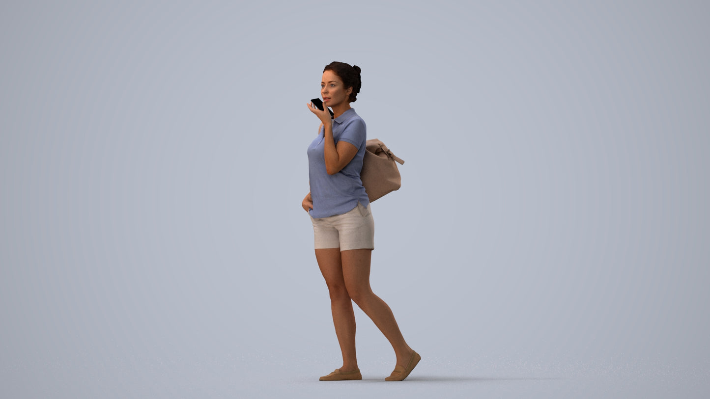 scanned 3D woman casual walking, photogrammetry people for Enscape and V-Ray, three-quarter view render