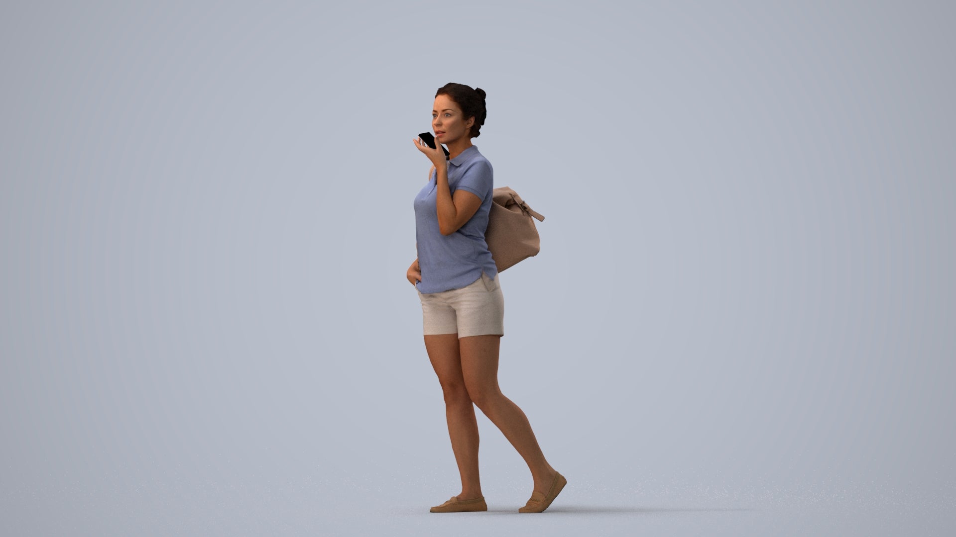 scanned 3D woman casual walking, photogrammetry people for Enscape and V-Ray, three-quarter view render