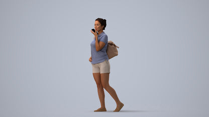 scanned 3D woman casual walking, photogrammetry people for Enscape and V-Ray, three-quarter view render