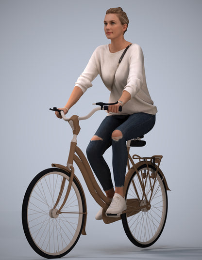scanned 3D woman casual cycling, photogrammetry people for Enscape and V-Ray