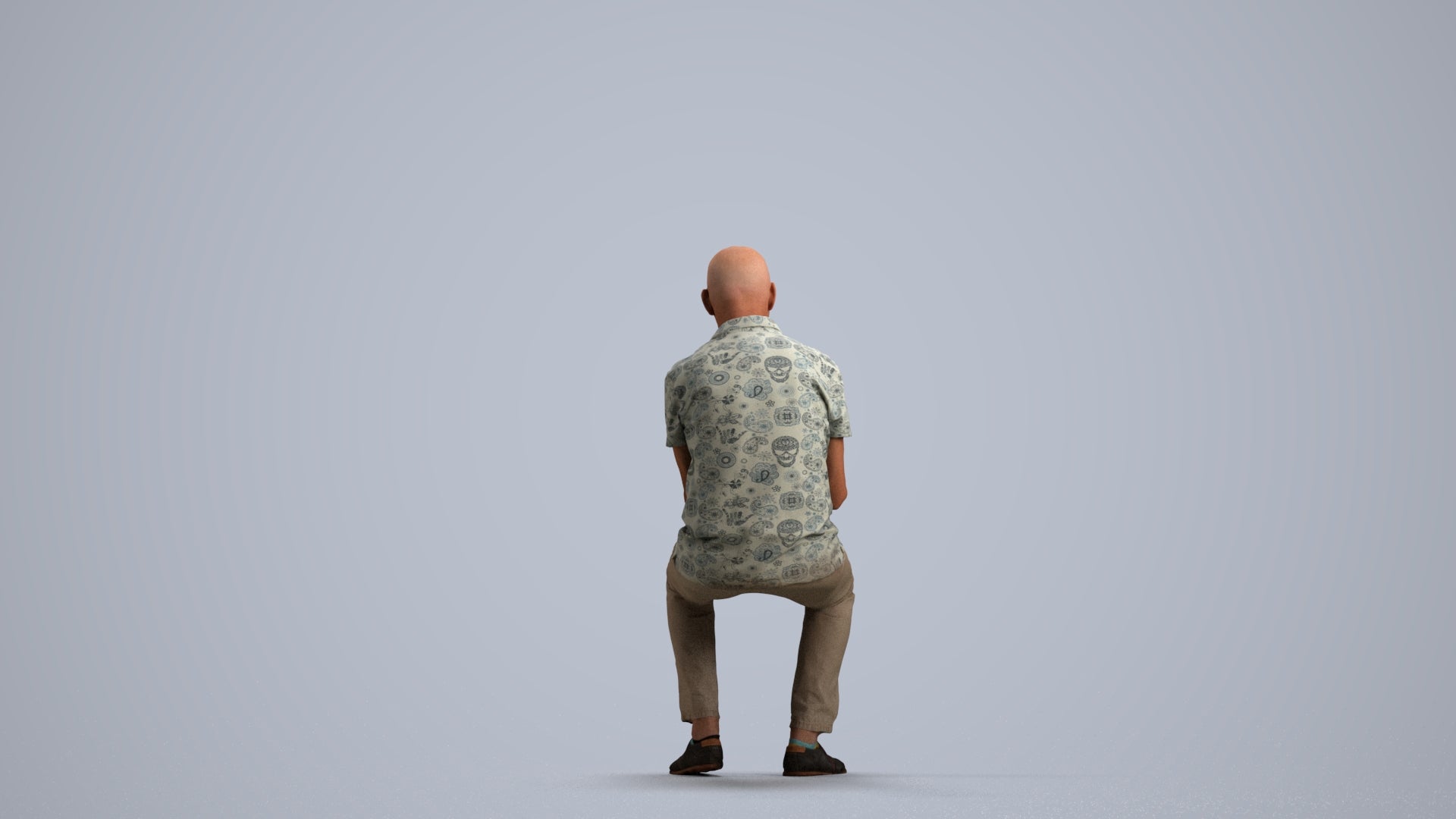 realistic 3D senior man casual sitting, scanned archviz people for Blender and 3ds Max, front view render
