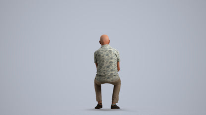 realistic 3D senior man casual sitting, scanned archviz people for Blender and 3ds Max, front view render
