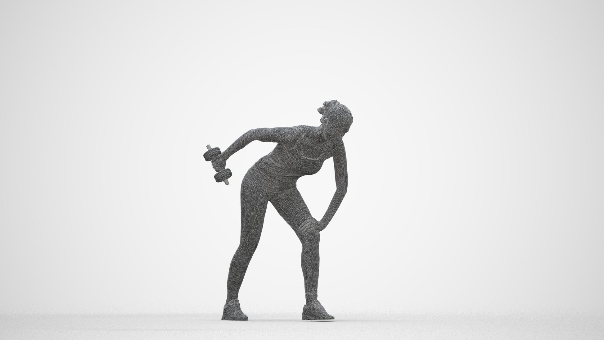 3D people model woman sport, scanned human for 3ds Max rendering, wireframe back view