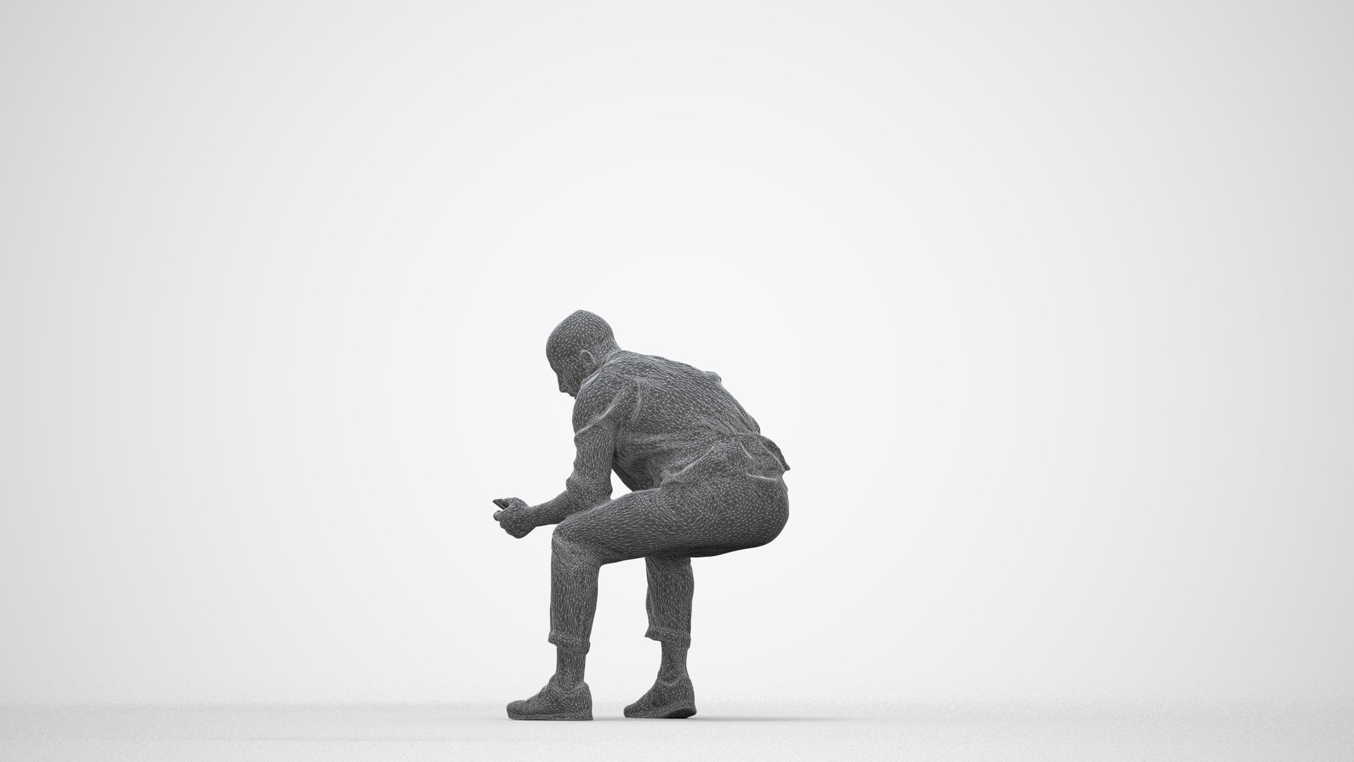 3D scanned man sitting business, photorealistic archviz people for Enscape and SketchUp, wireframe back view