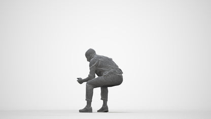 3D scanned man sitting business, photorealistic archviz people for Enscape and SketchUp, wireframe back view
