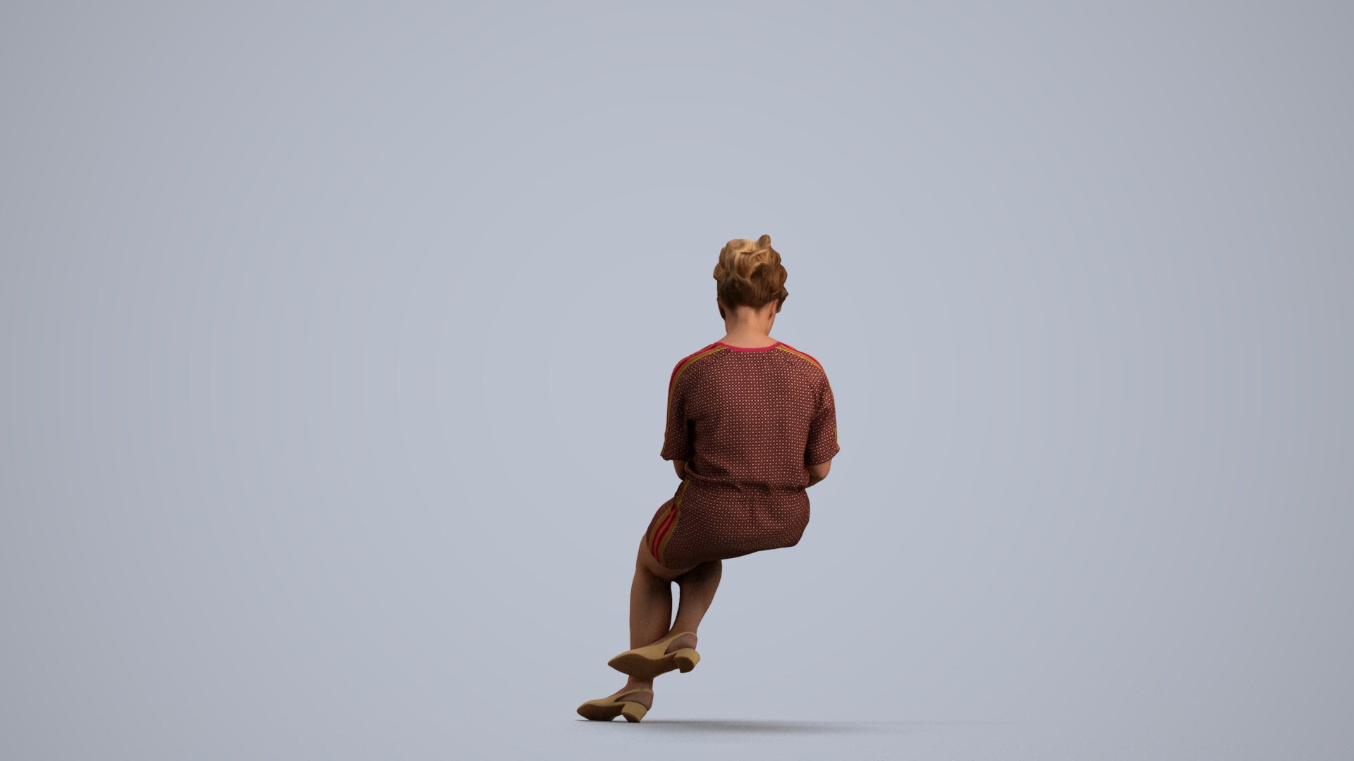 realistic 3D woman casual sitting, scanned archviz people for Blender and 3ds Max, front view render