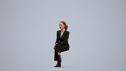 3D human model woman business, photogrammetry scanned person for archviz, top-down view render