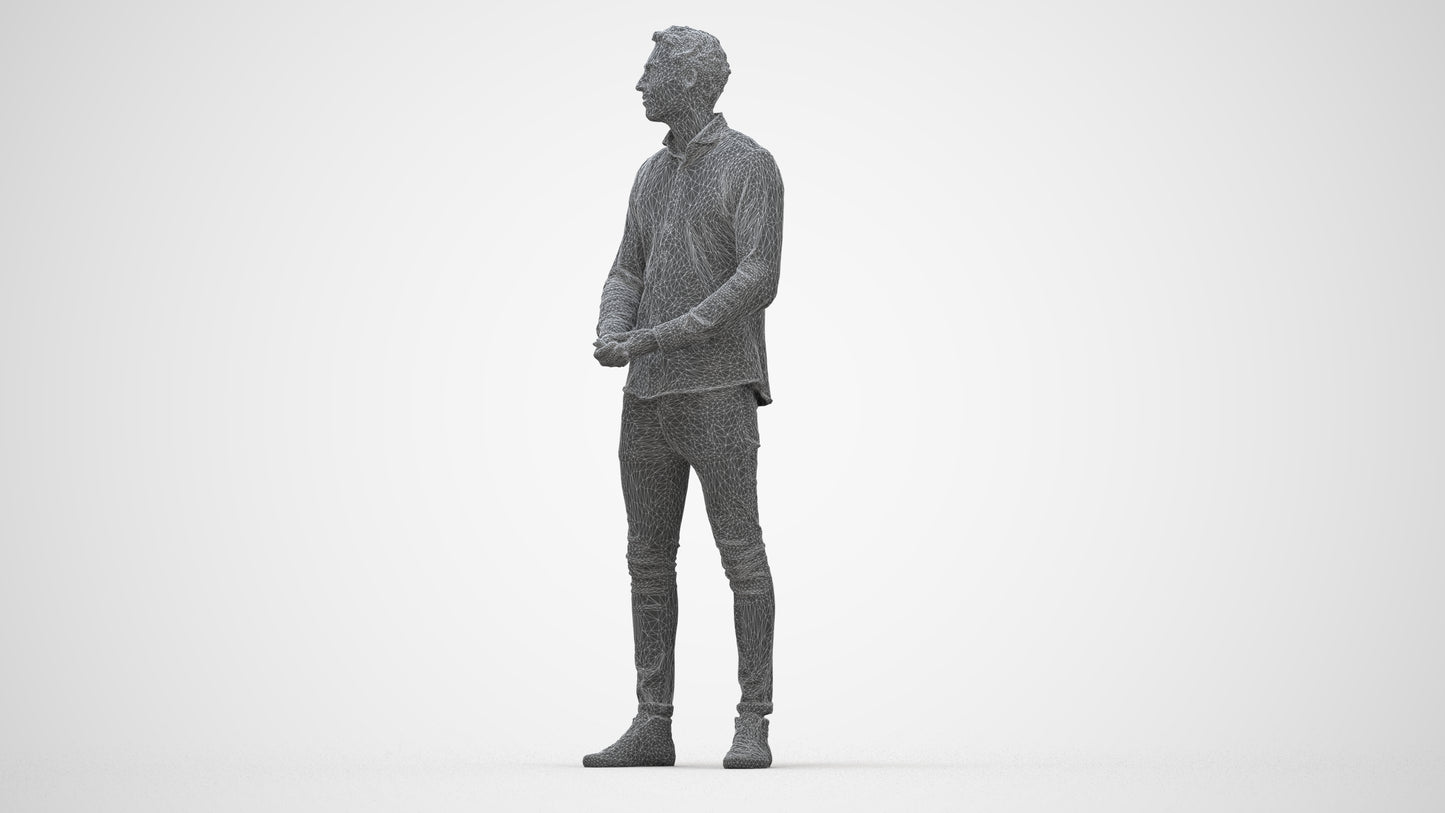 realistic 3D human man casual standing, archviz people FBX OBJ for Blender, wireframe back view