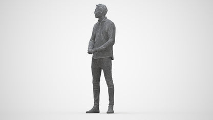 realistic 3D human man casual standing, archviz people FBX OBJ for Blender, wireframe back view