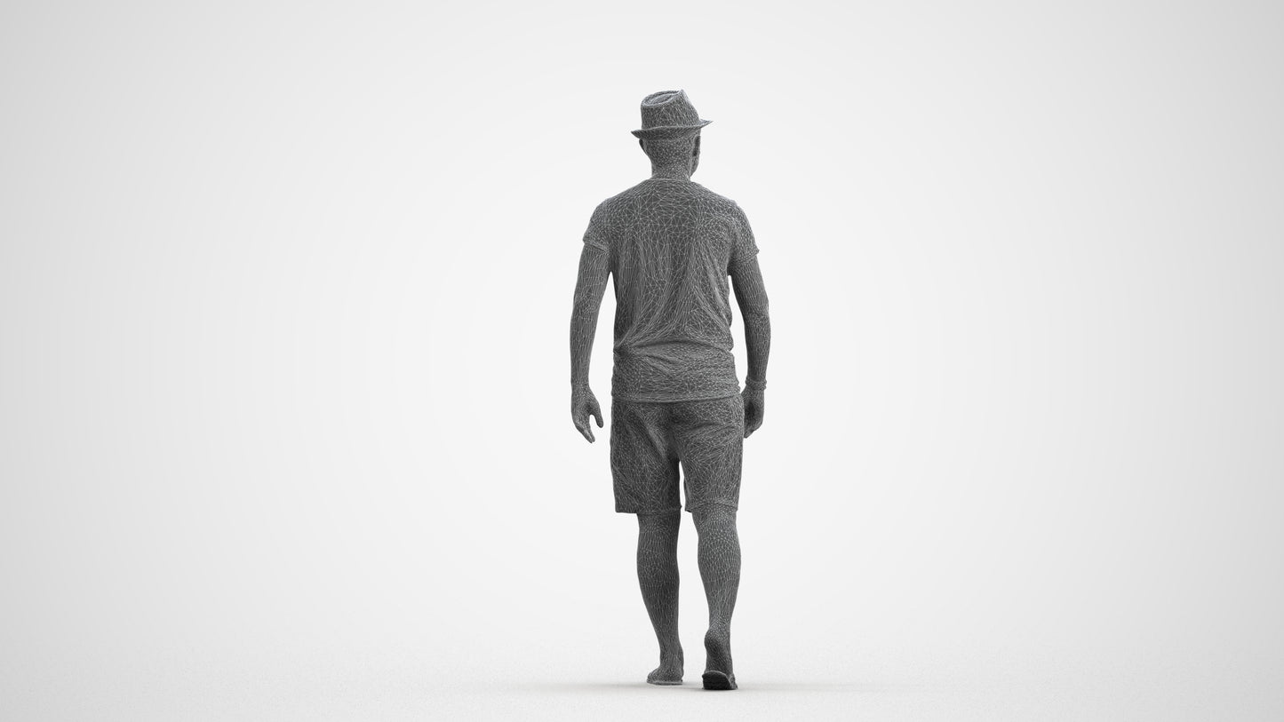3D people model man casual walking, scanned human for 3ds Max rendering, wireframe front view