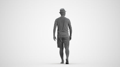 3D people model man casual walking, scanned human for 3ds Max rendering, wireframe front view
