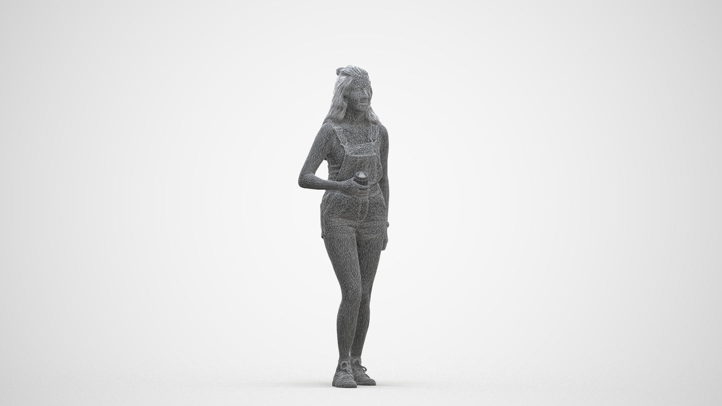 3D people model woman casual standing, scanned human for 3ds Max rendering, three-quarter front view render