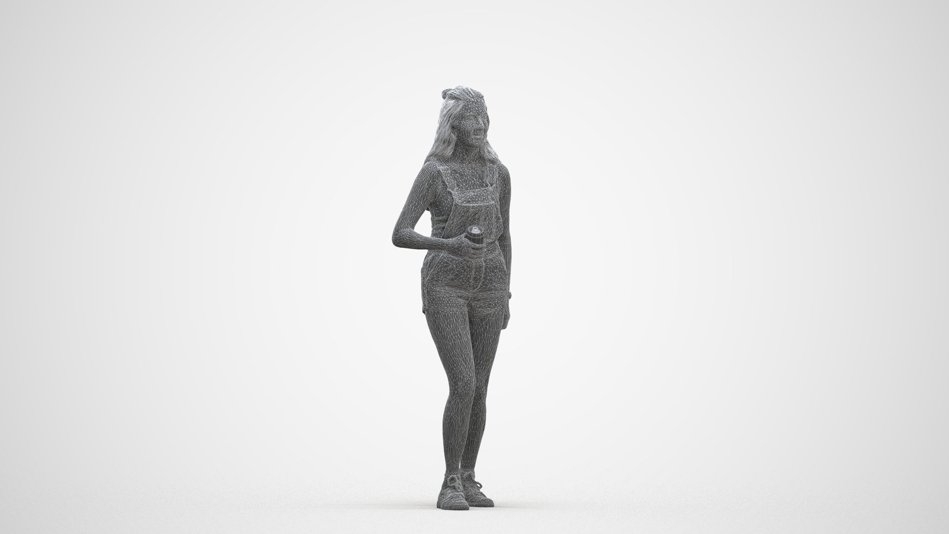 3D people model woman casual standing, scanned human for 3ds Max rendering, three-quarter front view render