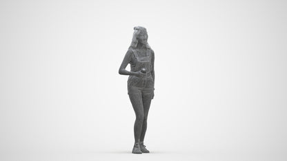 3D people model woman casual standing, scanned human for 3ds Max rendering, three-quarter front view render