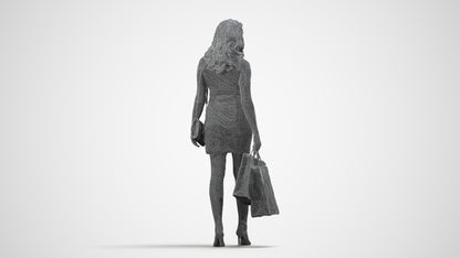 3D people model woman casual shopping, scanned human for 3ds Max rendering, wireframe side view