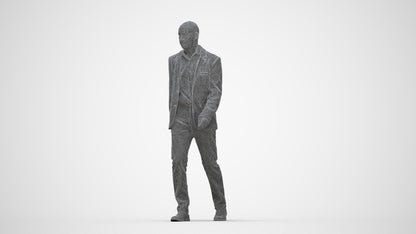 3D human model senior man business, photogrammetry scanned person for archviz, wireframe back view