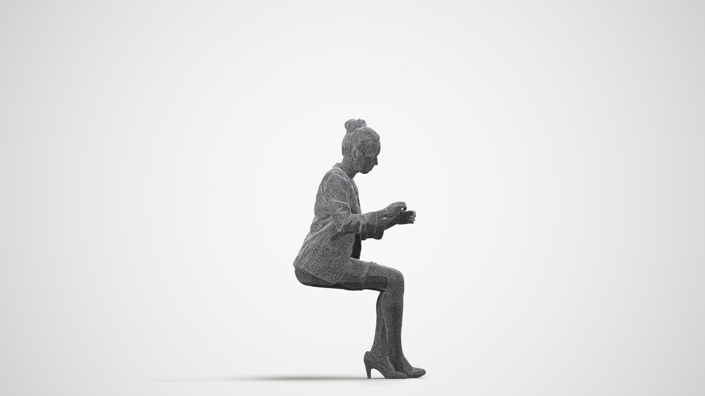3D scanned woman business, photorealistic archviz people for Enscape and SketchUp, wireframe side view
