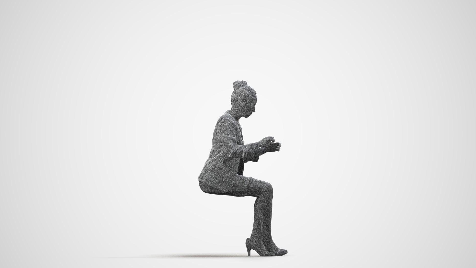 3D scanned woman business, photorealistic archviz people for Enscape and SketchUp, wireframe side view