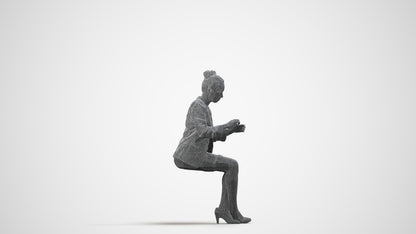 3D scanned woman business, photorealistic archviz people for Enscape and SketchUp, wireframe side view