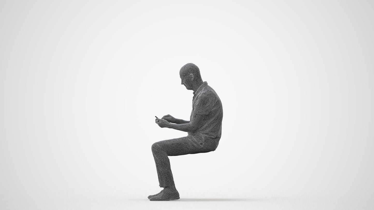realistic 3D senior man casual sitting, scanned archviz people for Blender and 3ds Max, square thumbnail