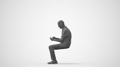 realistic 3D senior man casual sitting, scanned archviz people for Blender and 3ds Max, square thumbnail