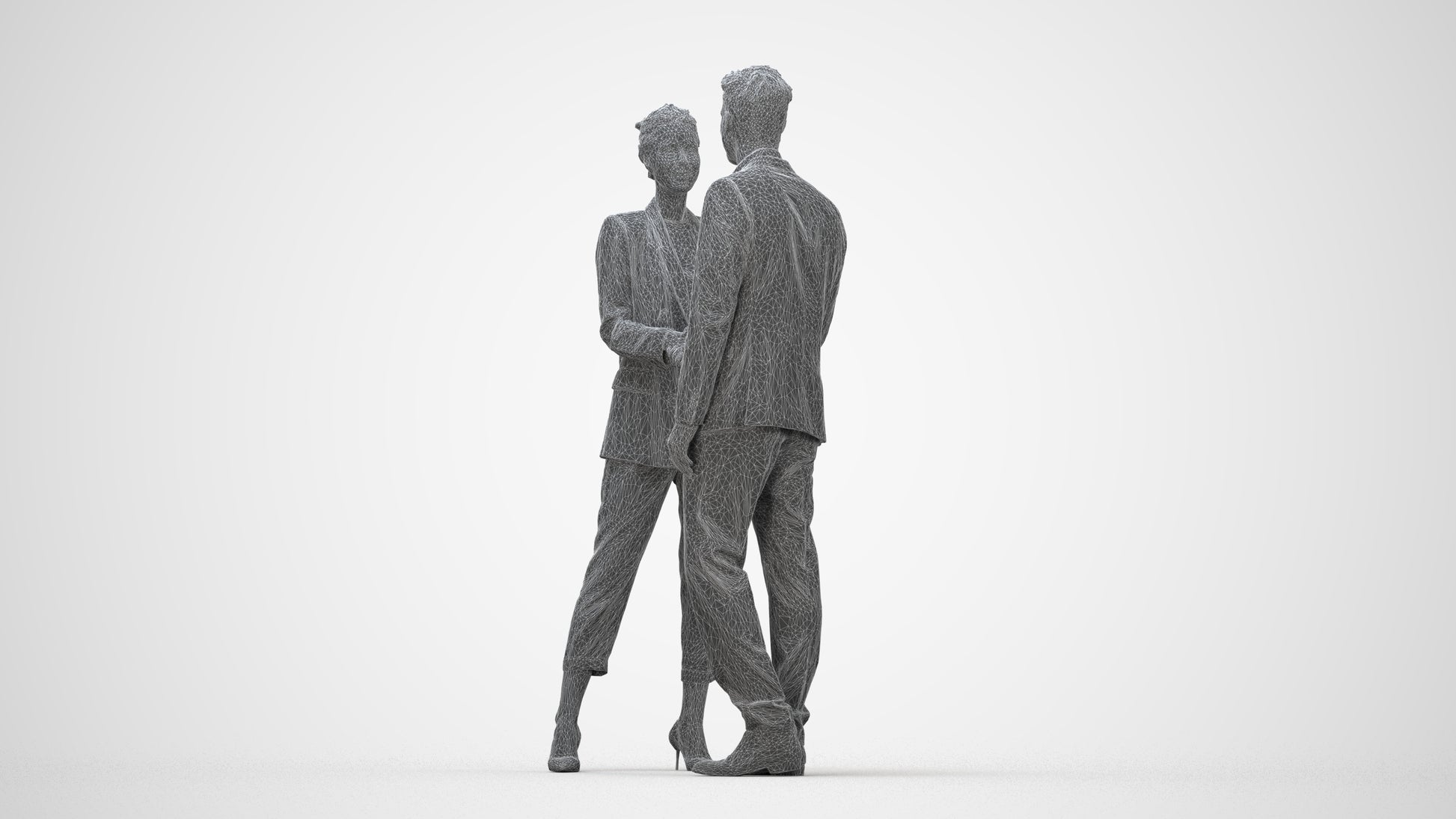 3D people model woman business shopping, scanned human for 3ds Max rendering, wireframe back view